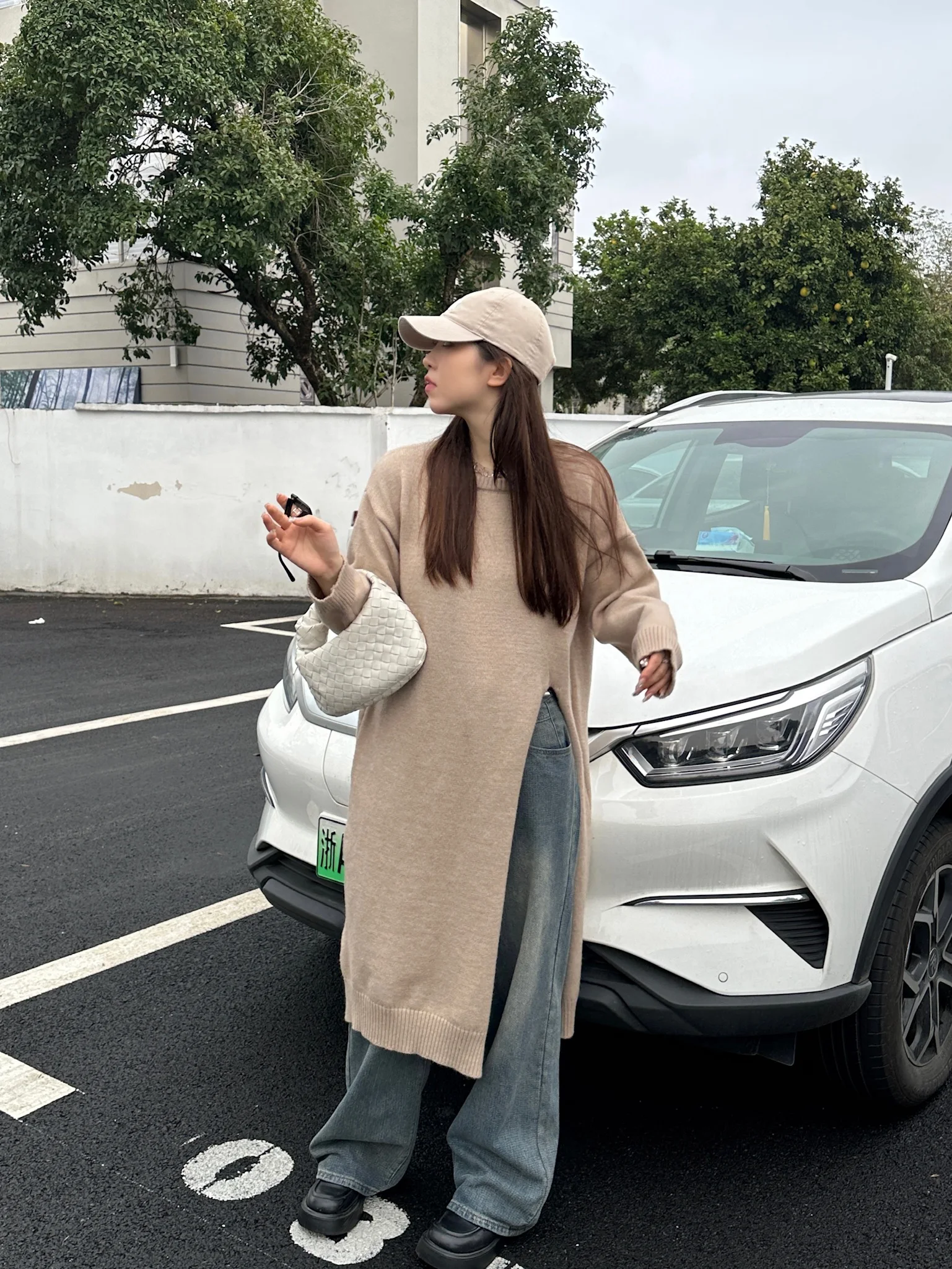 

Элитный вязаный свитер Xiao en Meimei с боковым разрезом, женский, весна-осень, корейский стиль, свободный крой, средней длины