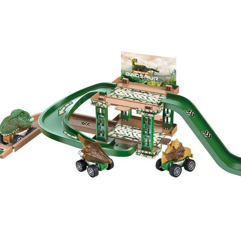 Kid Rail Parking Lot Toys Dinosaur Car Parking Building Model Simulation Fire Police Engineering Vehicle Toy Boys Birthday Gifts