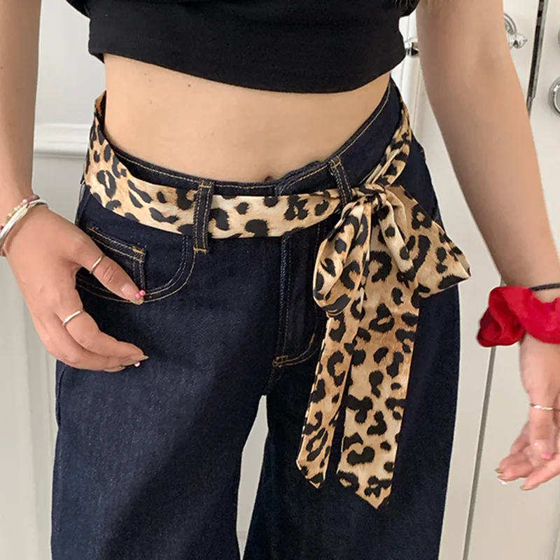 2025 New Design Retro Belt with Leopard Print for Women,Decorative Waist Scarf,Narrow Stripe Loop Scarf for Spicy American Girl