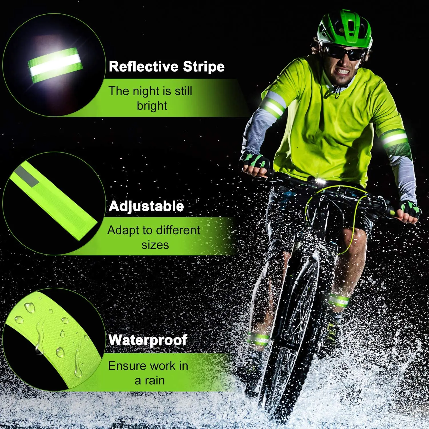 Bandas reflectantes elásticas para el brazo, cinta reflectora, correas de seguridad para tobillo, pierna, para ciclismo nocturno, correr, luz de advertencia de 4x35cm