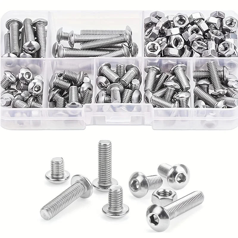 180pcs M5 Stainless Steel Hex Socket Head Bolts and Nuts Set, DIY Tool Kit