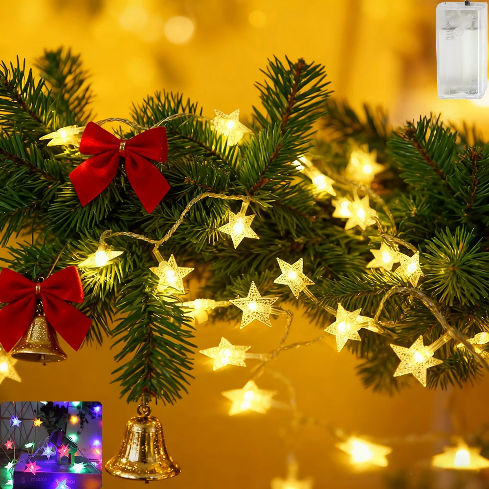 2/4pcs 2M 10LED Christmas Stars String Lights for Christmas Trees, Wreaths, Gift Boxes, Party, Bedroom and Dried Branches Decor