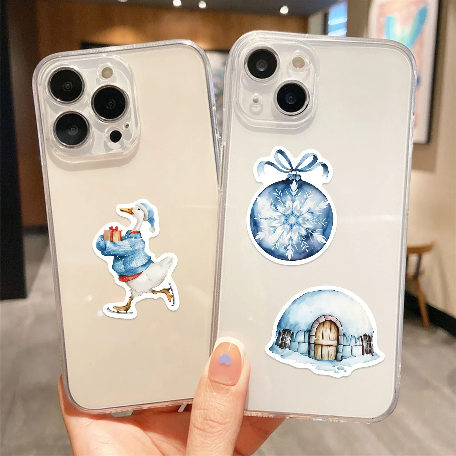 50 Pcs Winter New Year Series Decoration DIY Ledger Mobile Phone Water Cup Cartoon Graffiti Stickers Waterproof PVC Stickers