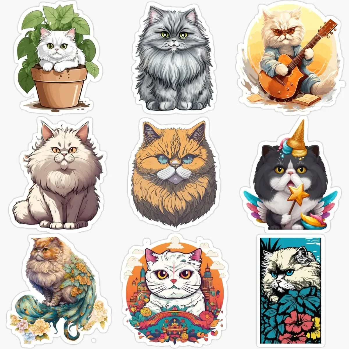 

Creative Persian Cat Pets Catoon PVC Material Sticker for Decorate Fridge Room Wall Door Window Car Helmet Decal Accessories