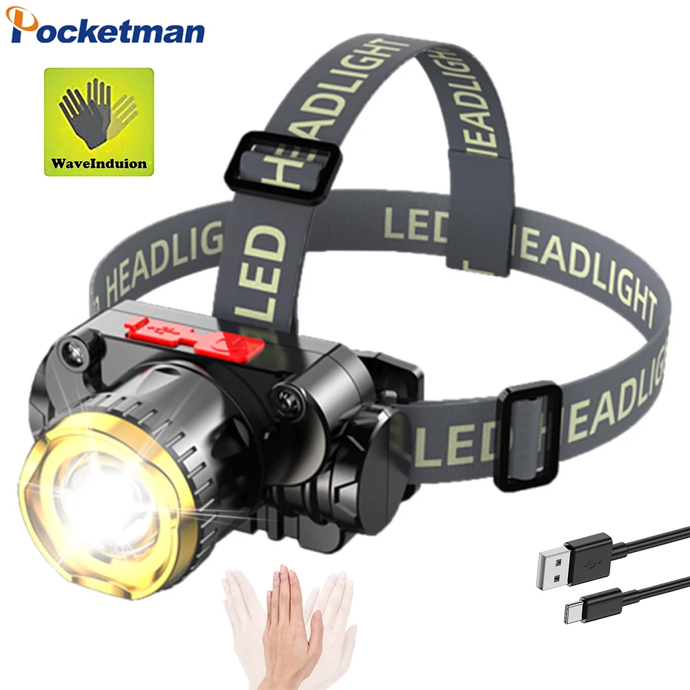 Krachtige P900 Led Koplamp Usb Oplaadbare Zoomable Koplamp Night Vissen Hoofd Lamp Waterdicht Hoofd Zaklamp Met Batterij