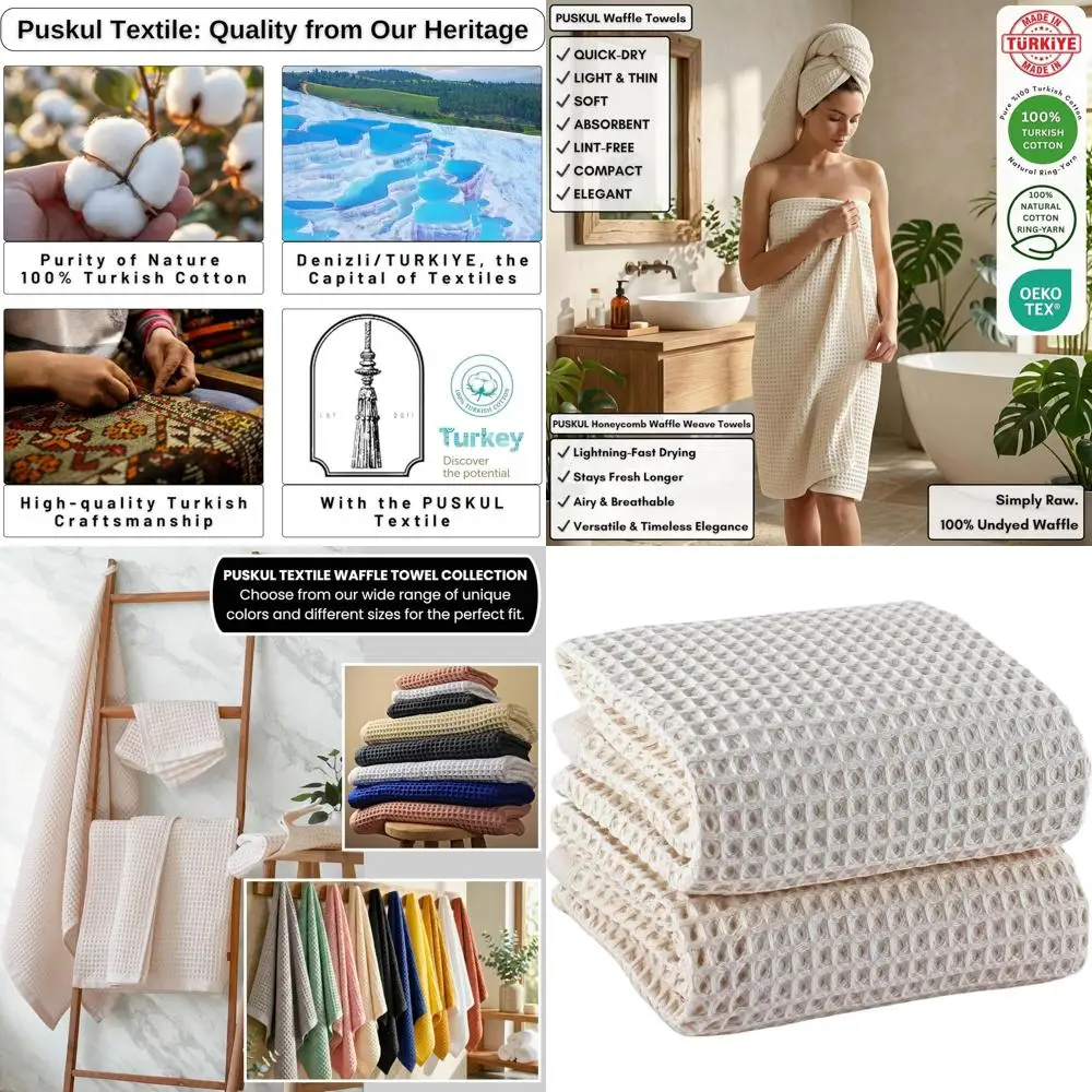 

Набор из 2 очень больших банных полотенец из натурального неотбеленного турецкого хлопка (32x63 дюйма) - ощущение уютного спа-отдыха (бежевый)