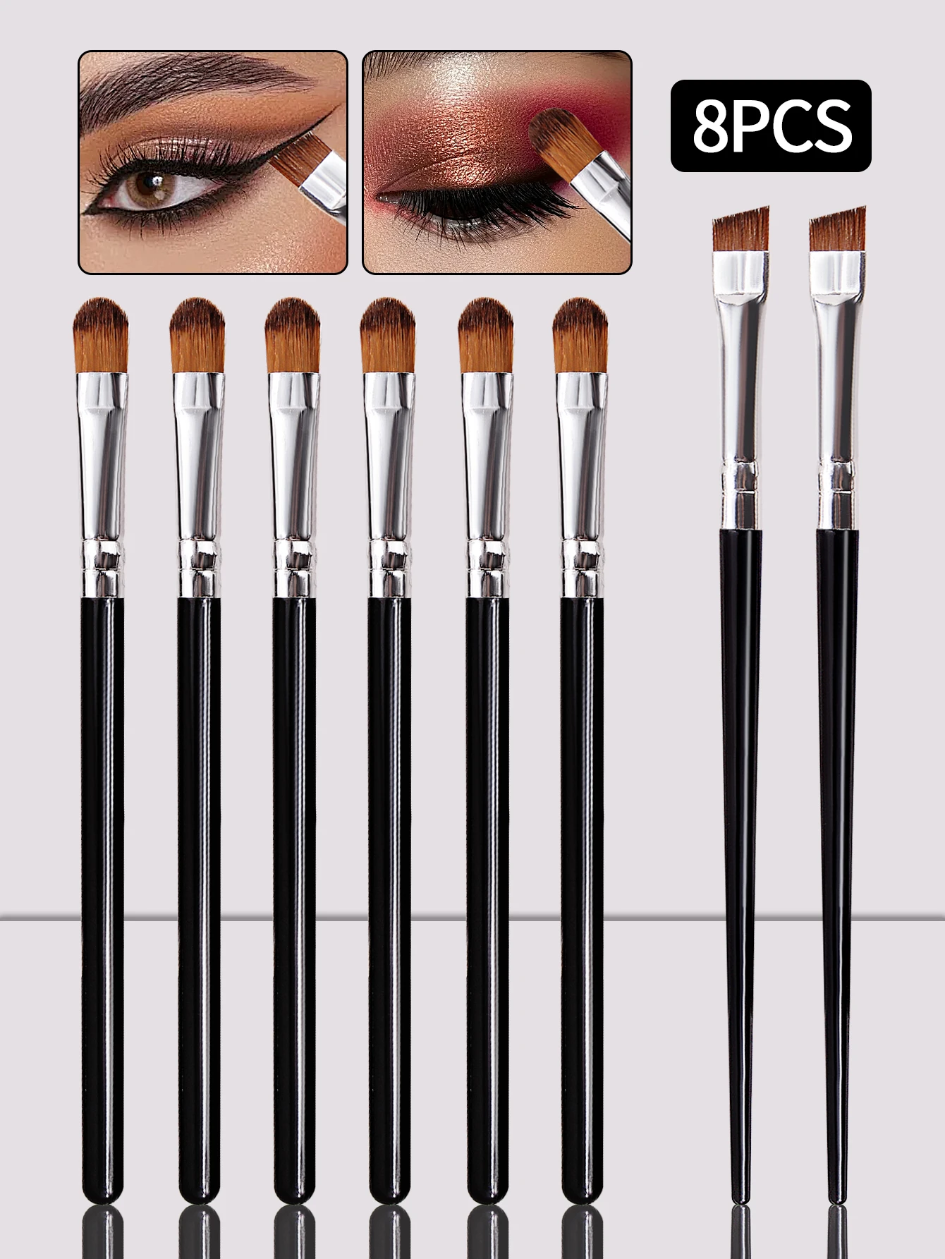 8-delige multifunctionele oogmake-upborstelset: oogschaduwborstel, concealerborstel, schuine wenkbrauwborstel, professionele eyelinerborstel