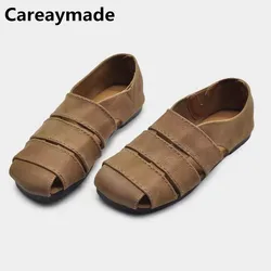 Careaymade-Genuine Leather women's Sandals,Outer Wear Hollow Pig Cage Shoes soft sole comfortable casual Roman brand Sandals