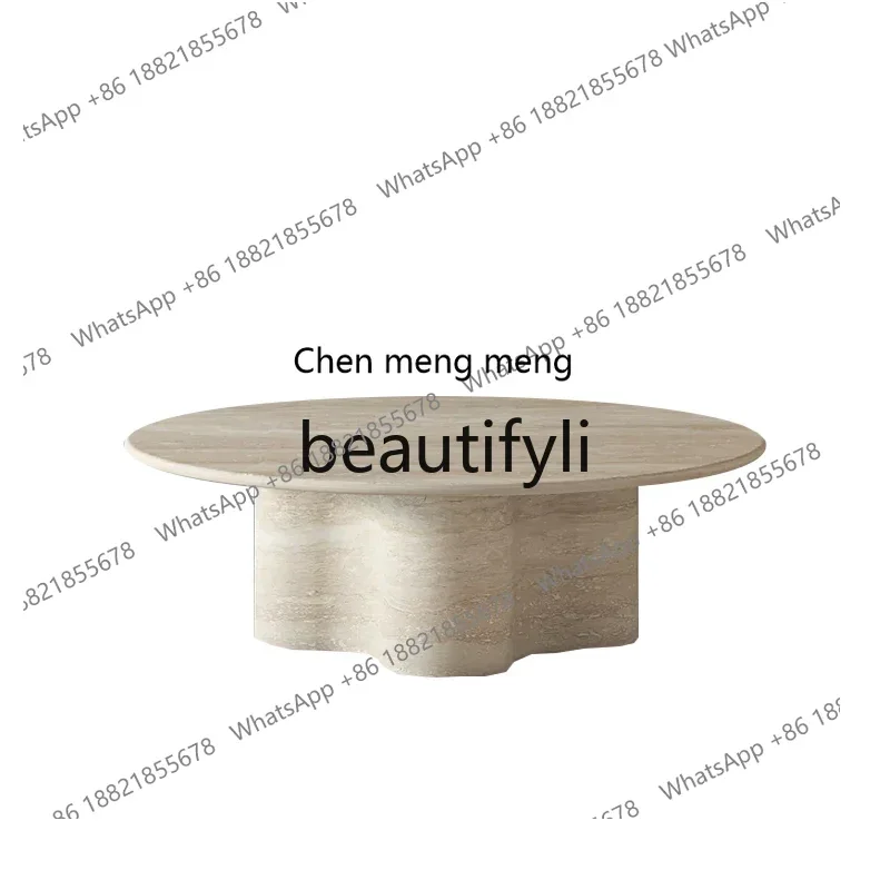 

FNatural travertine coffee table designer wabi-sabi round household coffee table H