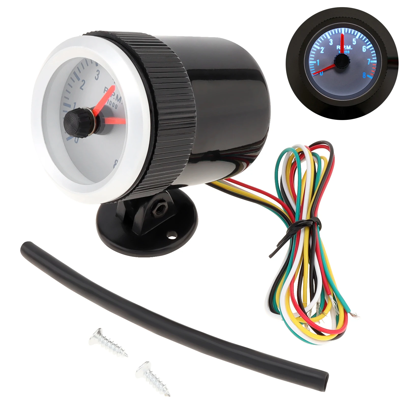 

2" 52mm 0-8000RPM Universal Blue Light Tachometer Tach Gauge with Holder Cup Suitable for Automobile Cars