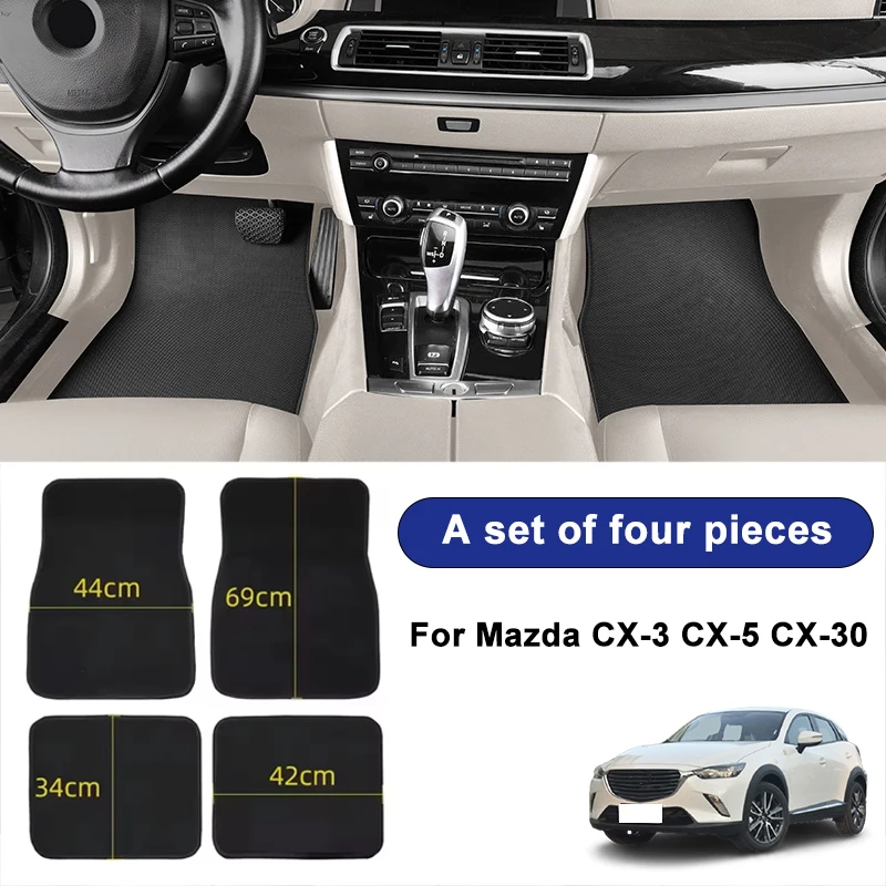 

For Mazda CX-3 CX-5 CX-30 Car Floor Mats Black Non-Slip 4Pcs Front & Rear Foot Mats Carpets Rugs Auto Interior Accessories