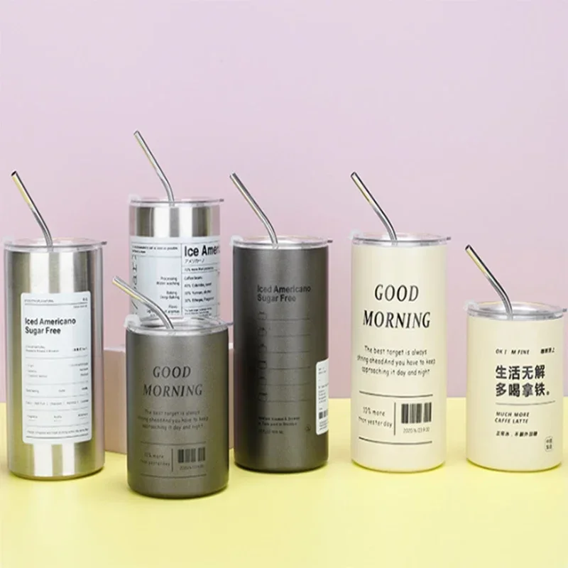 Taza de café de doble capa de acero inoxidable 304, termo, taza de paja portátil reutilizable, taza de café americana Ins Ice, botella de agua