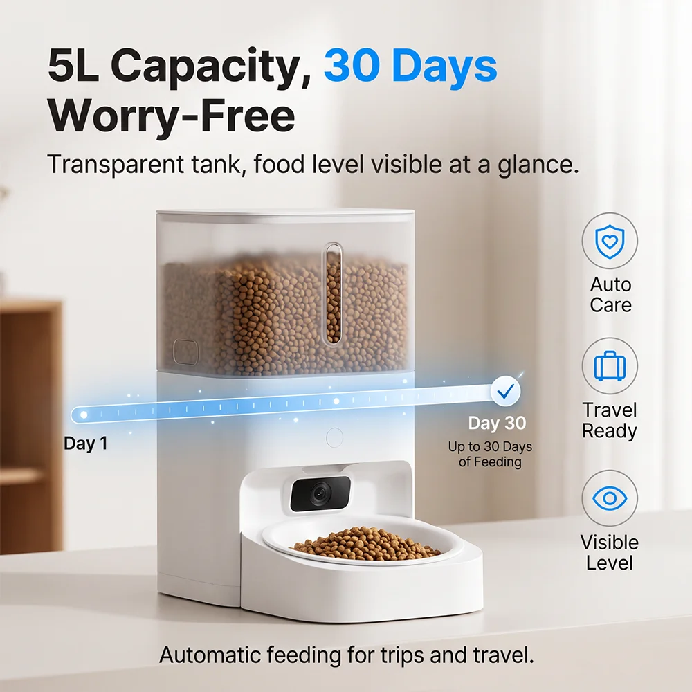Xiaomi Smart Pet Feeder 2 Visual Edition, 5MP Camera, 150° Wide-Angle, Night Vision, AI Pet Detection, 5L Automatic Cat Dog Feed