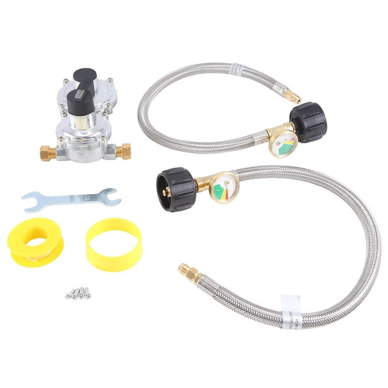 1Set RV Propane Regulator With Hose Heavy Duty 2-Tank 2-Stage Auto Changeover LP Propane Gas Regulator With Gauge