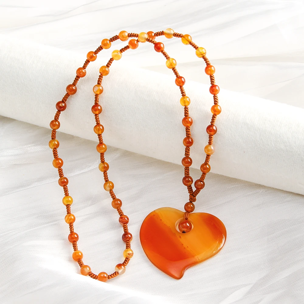 New Spring Bohemian style Valentine's Day gift Red agate hand-woven necklace Agate heart pendant necklace dropshipping