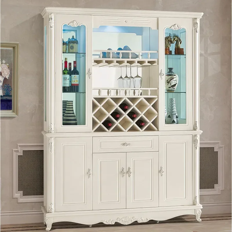 European Style Simple Wine Cabinet Paint Free Display Solid Wood Dining Sideboard Custom Made Overall Storage Cabinet
