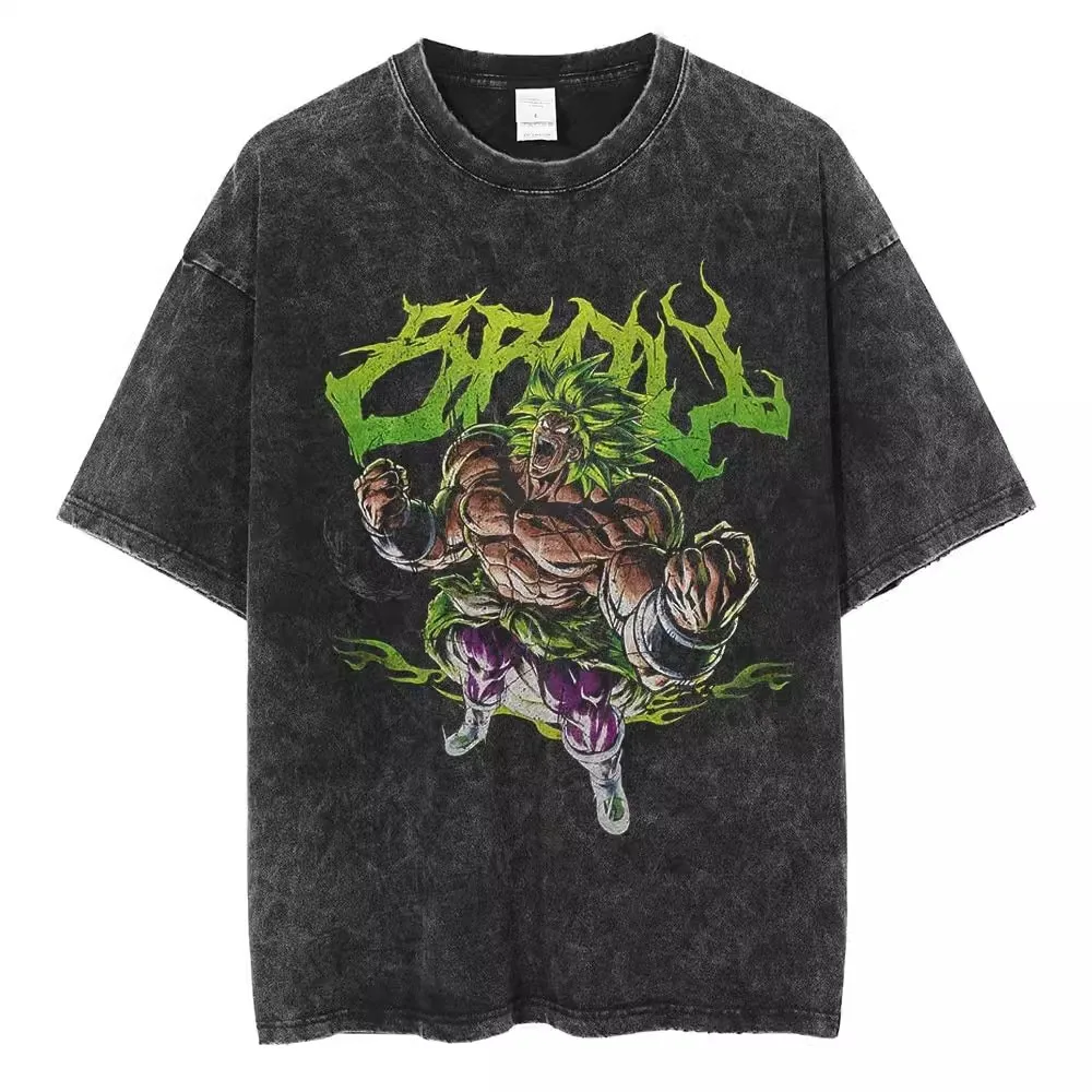 

Винтажная футболка Goku Dragon Ball с эффектом потертости, мужская, с ретро-принтом, повседневная, хлопковая, с коротким рукавом, уличная одежда