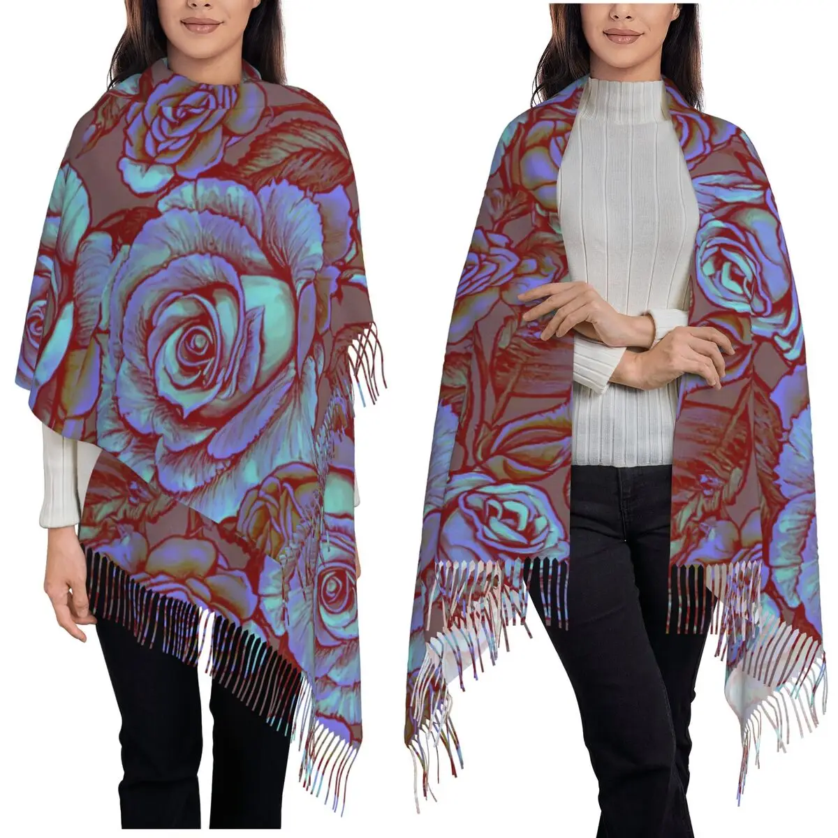 

Богатый дизайн и красивые розы Шарф Шарфы с кисточками для женщин Мягкие теплые шали и накидки Длинная осенне-зимняя шаль