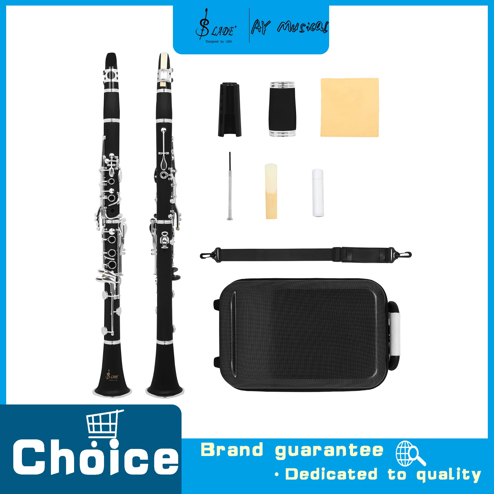 SLADE LDC850 17 Keys Clarinet ABS Body Nickel-Plated Keys Bb Clarinet Woodwind Instrument with Reed for Clarinet Performance