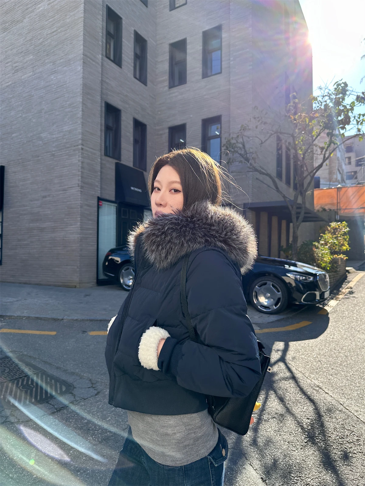 

Dabaoxi White Du down Puffer Jaet с большим меховым воротником Thiened с капюшоном, верхняя одежда для женщин, зимняя теплая одежда Sli