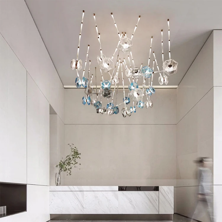 Customizable Luxury LED Chandelier Hexagonal Crystal Lampshade Acrylic Banquet Hall Business Center Lighting Hotels Villas Home