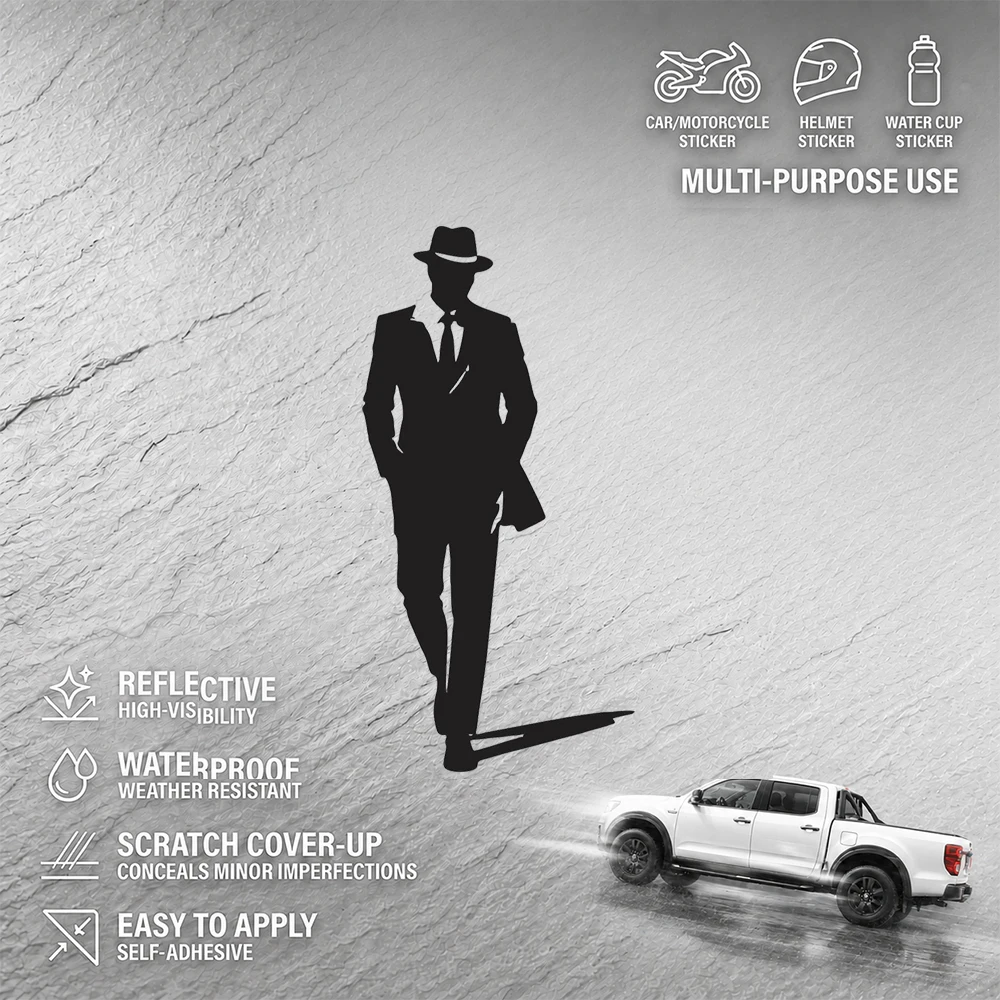 Retro Man in Suit Hat Silhouette Car Sticker Motorcycle Beach Auto Vinyl Decal Bumper Sticker Black Art Design