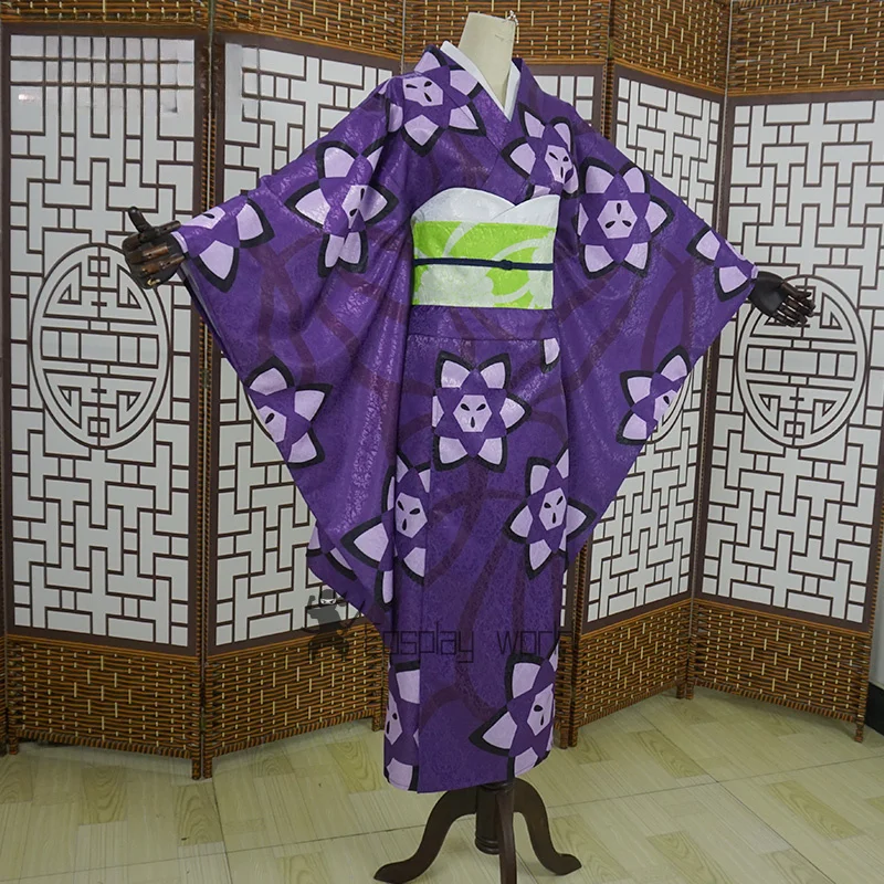 أزياء أنيمي Ubuyashiki Kiriya شيطان القاتل التأثيرية Hinokami ‌   ملابس كيمونو فاخرة باللون الأرجواني زي حفلات الهالوين