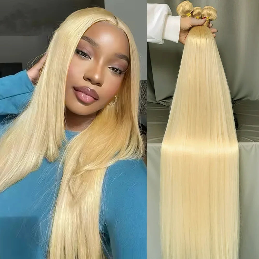 

613 Длинные прямые пучки блондинки 12А, бразильские наращивание волос с двойным утком, пучки человеческих волос Remy, плетение для женщин, 1/3/4 шт.