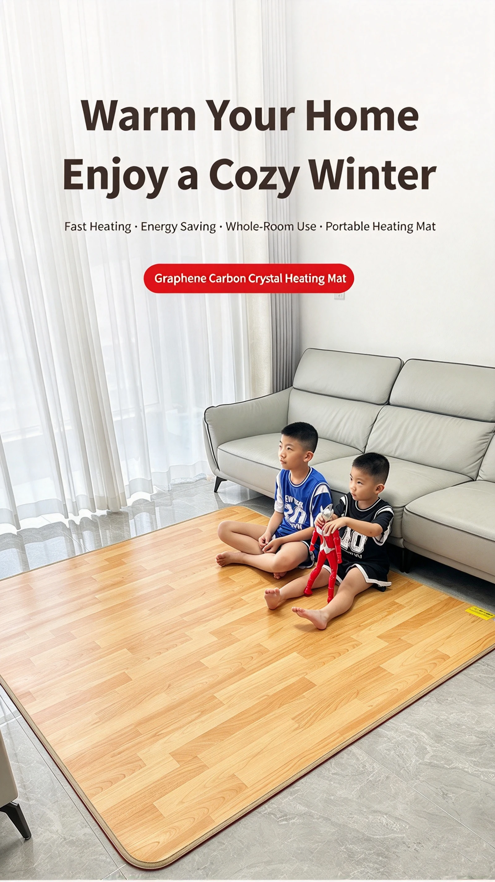 Portable Graphene Carbon Crystal Geothermal Heating Mat Electric Foot Warmer for Home Bedroom Living Room Winter Warm