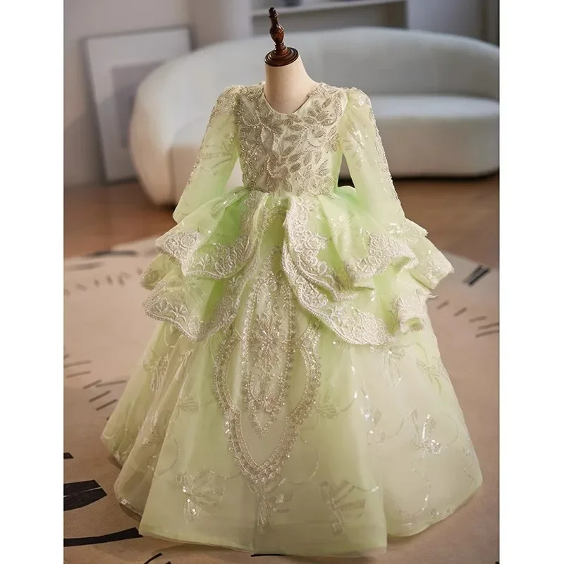 

GUXQD Elegant Ball Gown Baby Flower Girl Dresses Sequins Lace Up Children Prom Birthday Show Party Gowns