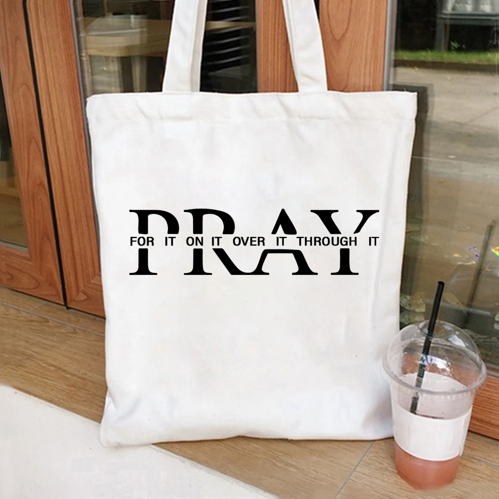 Pray for It, Ladies' Handbag, Christian Shoulder Bag, Christian Canvas Bag, Ladies' Christian Large Capacity Shopping Bag