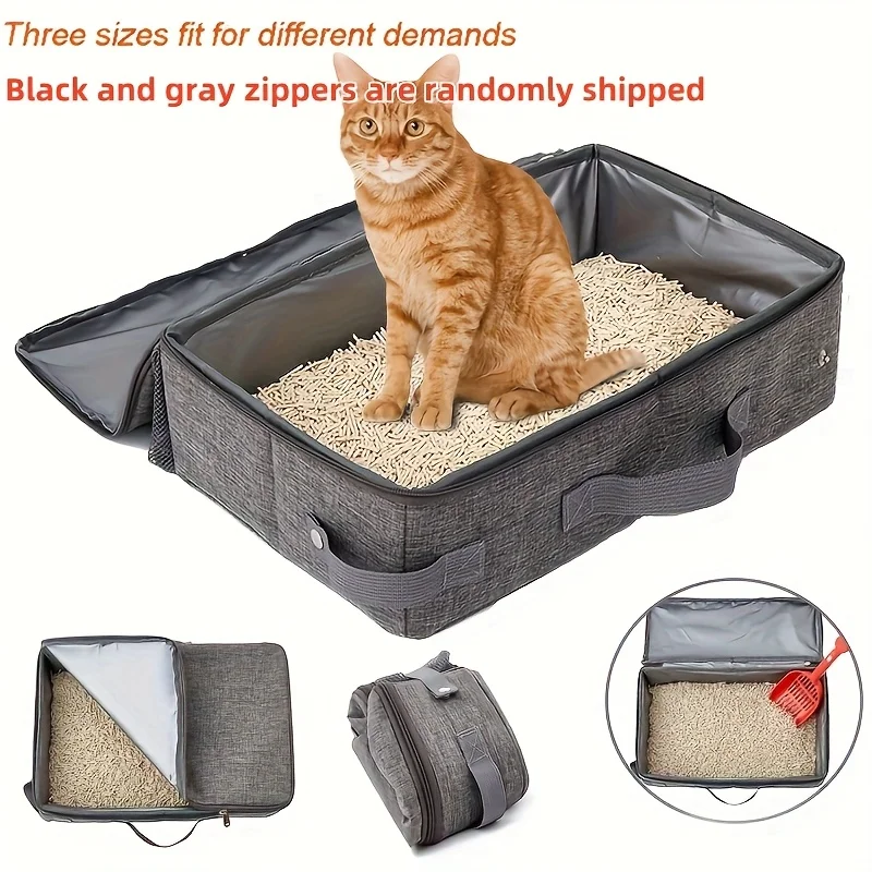 

Portable Foldable Cat Litter Box with PEVA Lining - Large Leak-Proof Rectangular Toilet, Easy-Clean Oxford Fabric for Travel
