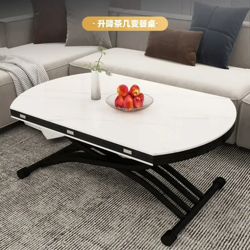 Multifunctional lift coffee  dining table, round household folding rock slab dining table