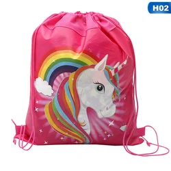 Children Kids Waterproof  Cartoon Unicorn Drawstring Backpack School Bags Animal Colorful Canvas Storage Rucksack Bundle Pocket