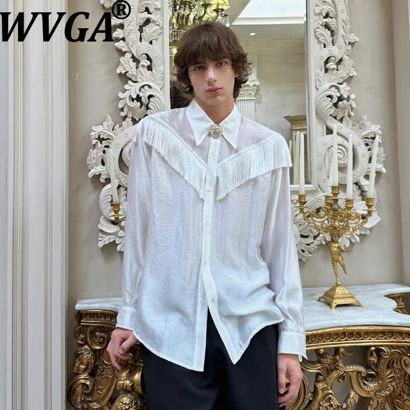 WVGA Spring Autumn New Men's Design Deconstructed Tassel Long Sleeved Shirts High-end Satin Fashion Niche Casual Tops Ins W27906