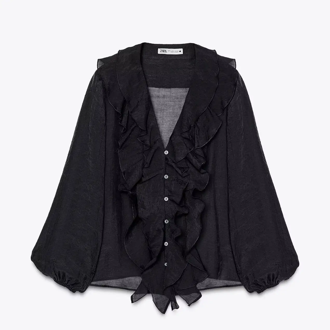 

Spring 2025 Women's V-ne Puffy Sve Long-sve irt New Arrival Layered Decoration Loose Fit Korean Sle Commute Wind