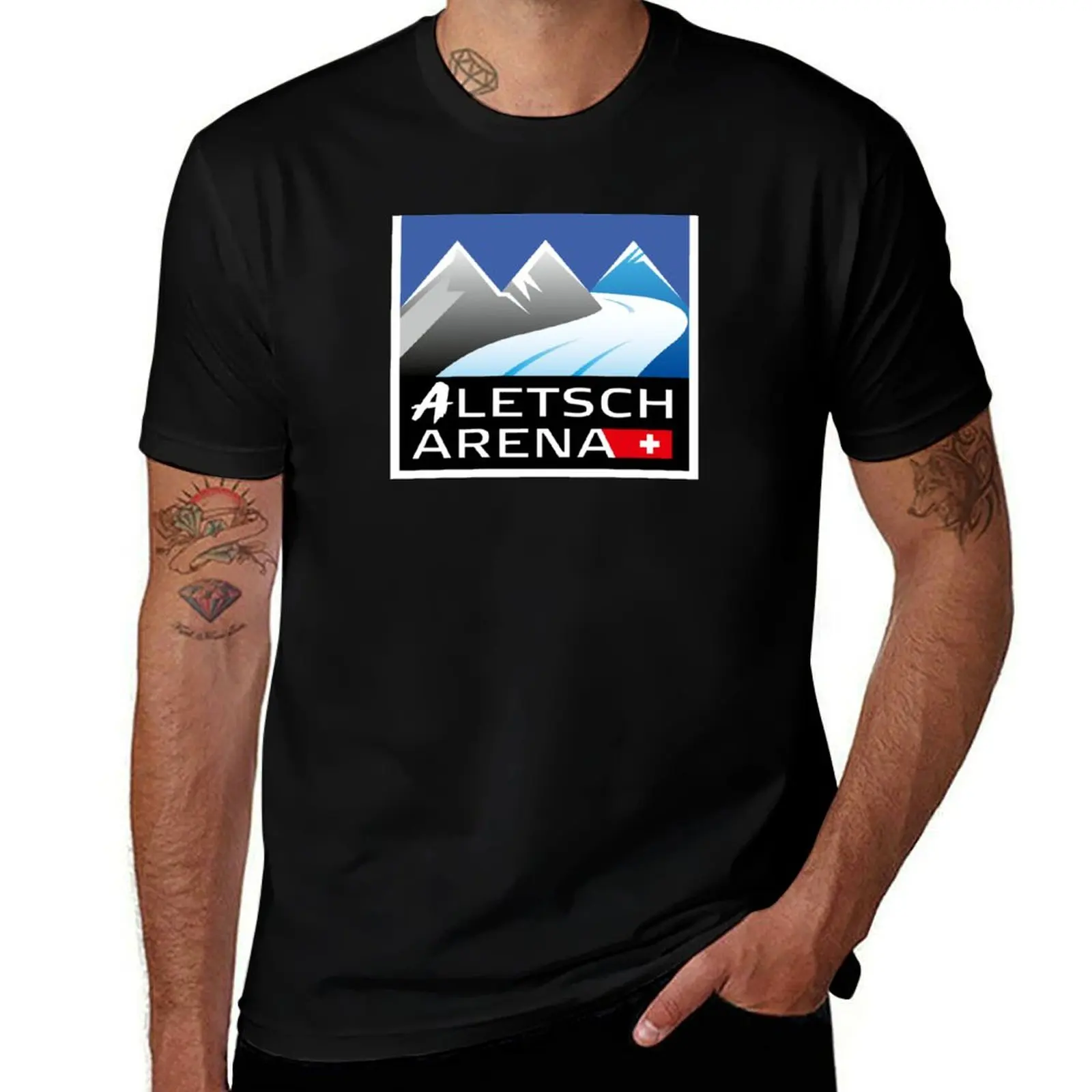 Aletsch Arena Swiss Ski resort Riederalp ?Bettmeralp ?Fiesch Eggishorn T-Shirt blanks mens t shirt