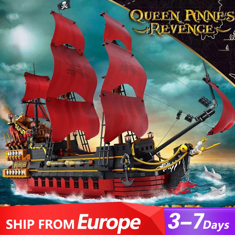 

Caribbean Pirates MOC 6002 Pirate Ship Queen Anne's Revenge Ship Sailboat Model 3694PCS Building Blocks Brick Puzzle Toys Gift