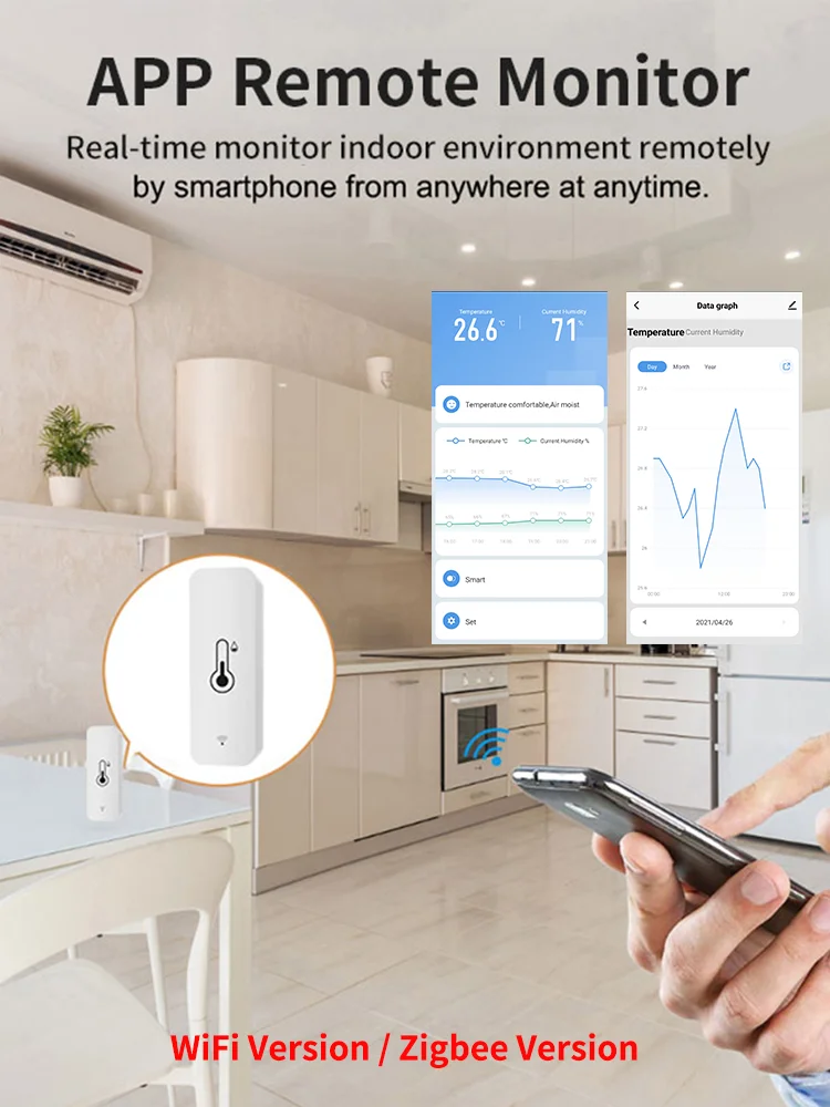 Czujnik temperatury i wilgotności Tuya WiFi Zigbee Inteligentny domowy higrometr wewnętrzny Monitorowanie przez aplikację Współpracuje z Google Home SmartLife Alexa — zdjęcie 2