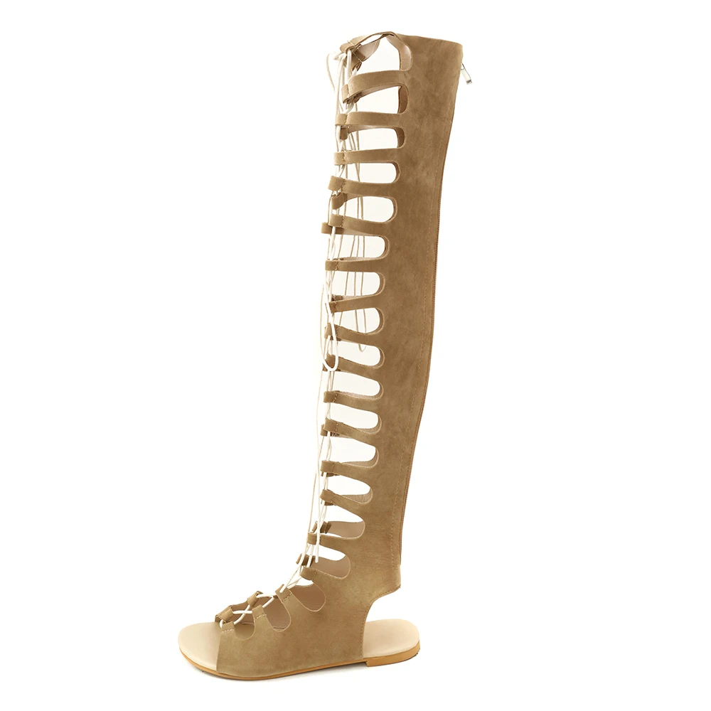 Women Shoes Girls Summer Hollow Boots Roman Gladiator Bandage Sandals Women Flat Over The Knee Boot Sandalias Botas Femininas 42