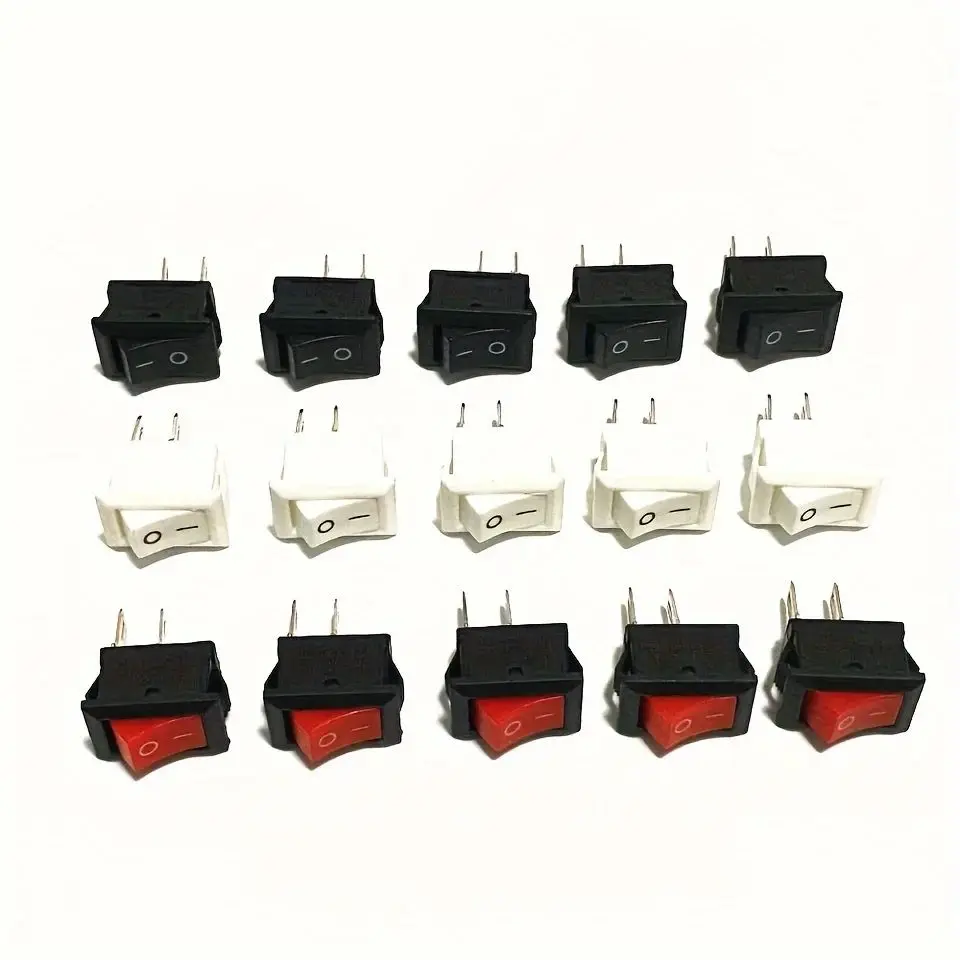 15 Stück Mini-Wippschalter SPST Schwarz und Rot Einrastbare Schalter AC 250V 3A / 125V 6A 2-polig I/O 10*15mm Ein-Aus-Schalter Wippschalter – Detail 5