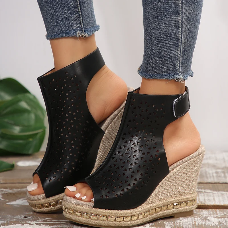 Women Chunky Wedge Heel Sandals Women 2024 Summer Peep Toe Platform Sandles Woman Non Slip Zipper Gladiator Shoes Plus Size 43