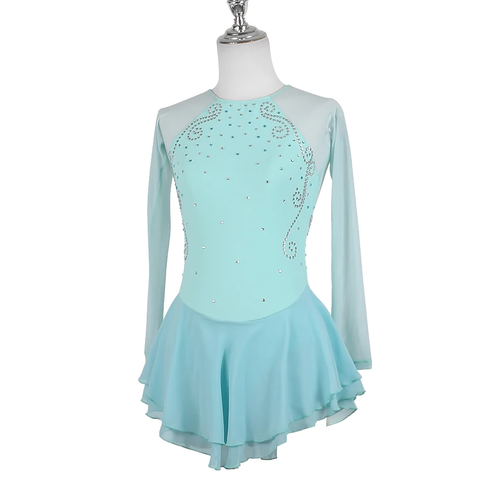 ZAGITOVA ไอซ์ฟิกเกอร์สเก็ตชุดเด็กผู้ใหญ่เด็กผู้หญิงการแข่งขันกระโปรงเครื่องแต่งกายสีกรมท่าสีดำประกายเพชรกระโปรงตาข่าย