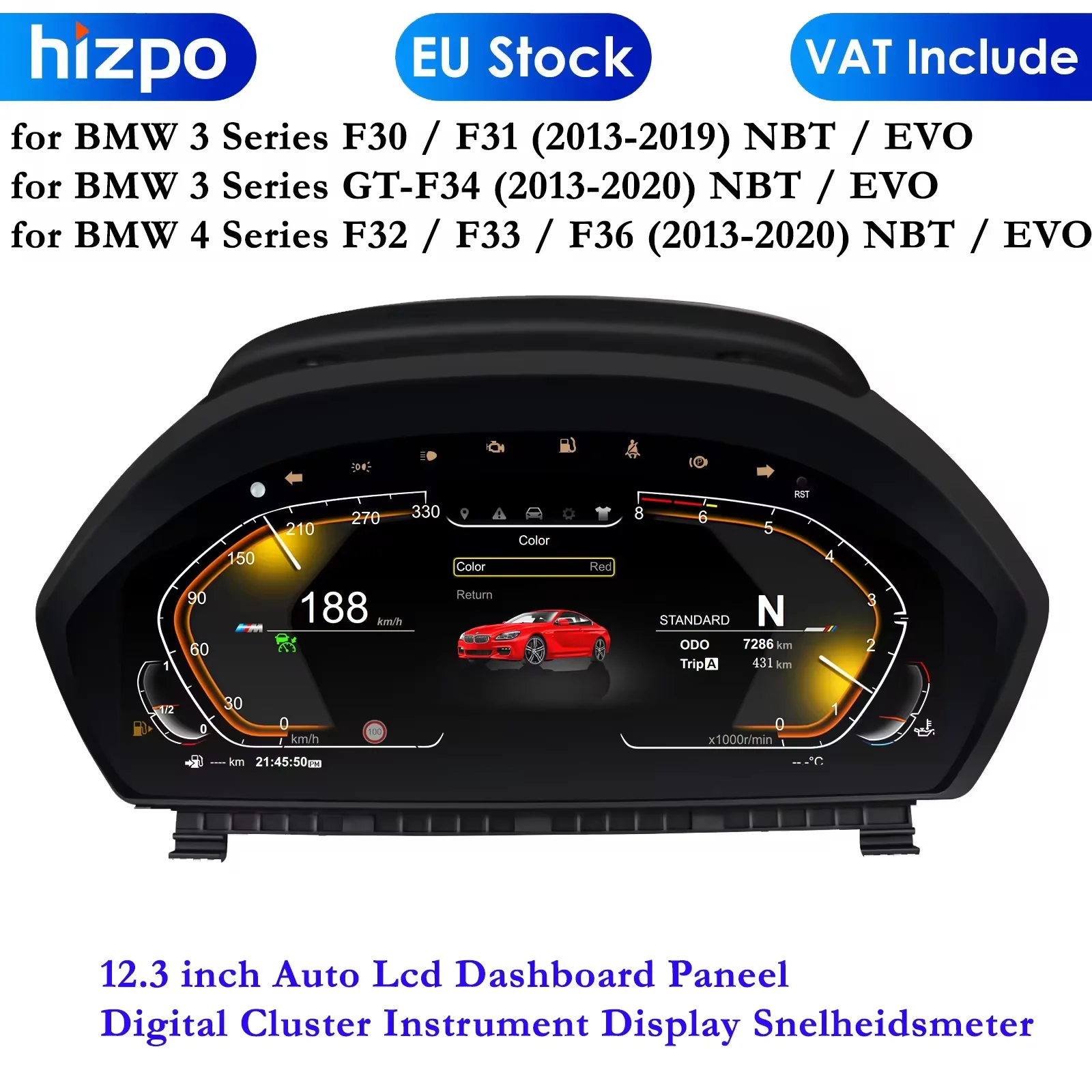12,3 Zoll Auto-LCD-Armaturenbrett für BMW 3/4 Serie F30 F31 GT-F34 F32 F33 F36 Digital Cluster Instrument Display Tachometer