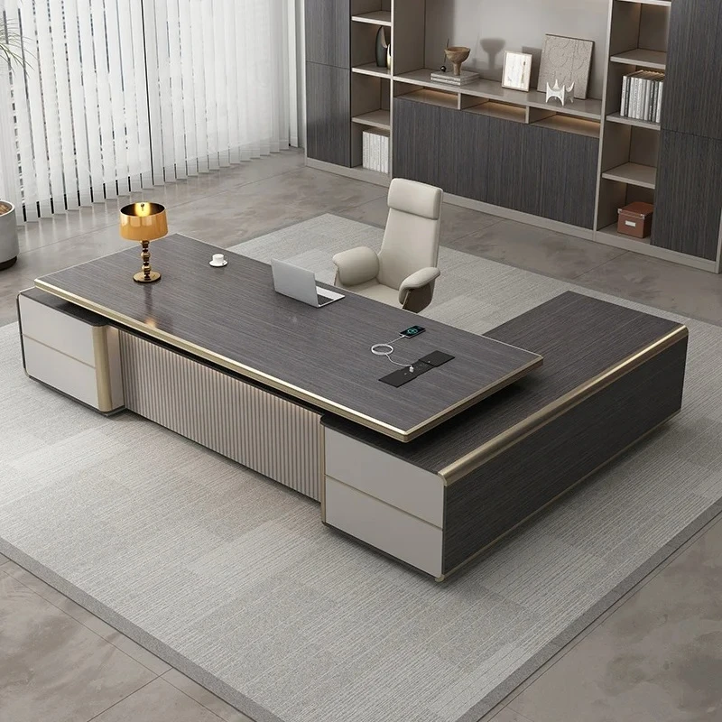 

Роскошный современный компьютерный стол L-образной формы с тумбой, офисный стол-органайзер с выдвижными ящиками, мебель для руководителя
