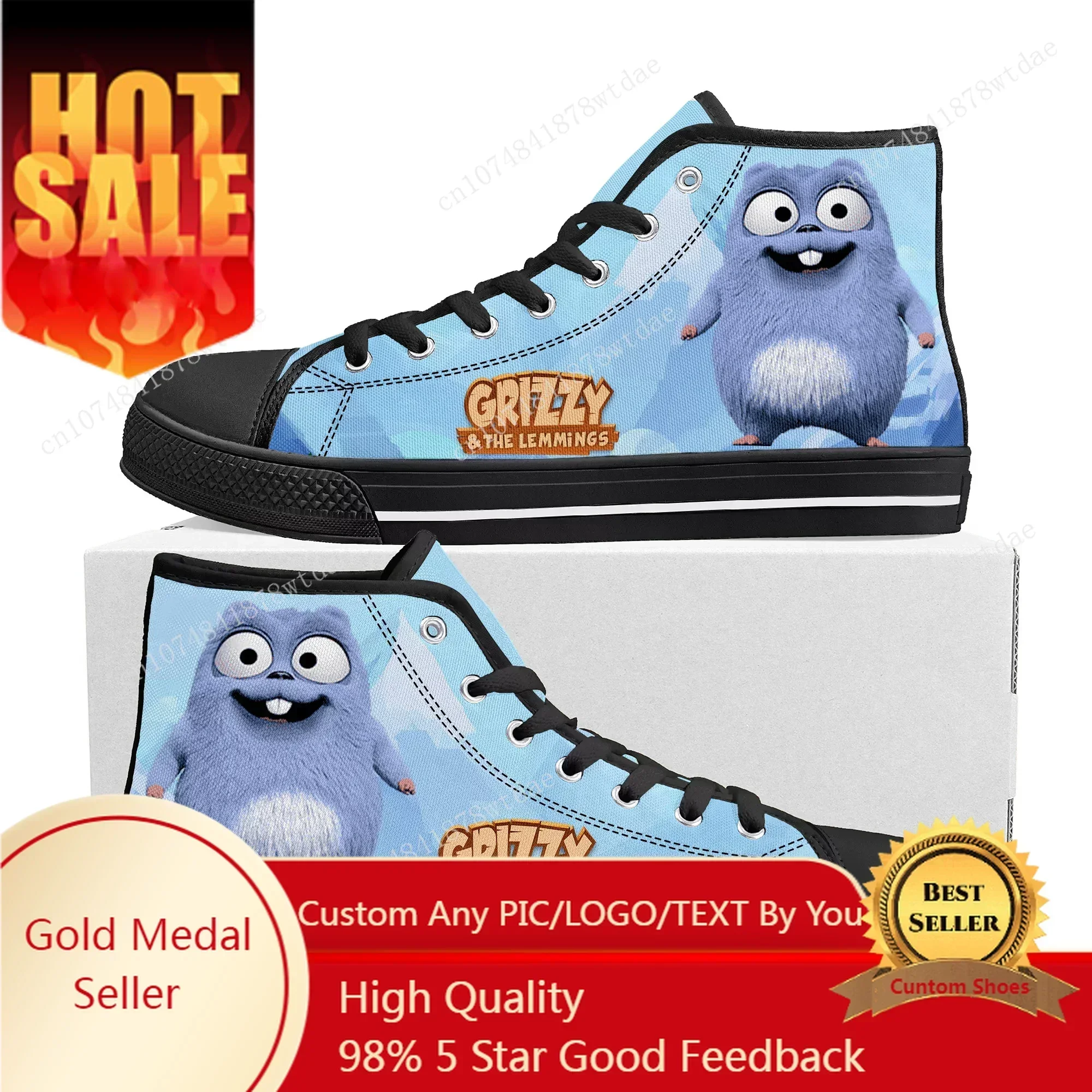 Grizzly and The Lemmings High Top Sneakers Men Women High Quality Canvas Sneaker Anime Cartoon Casual Custom Made Shoes