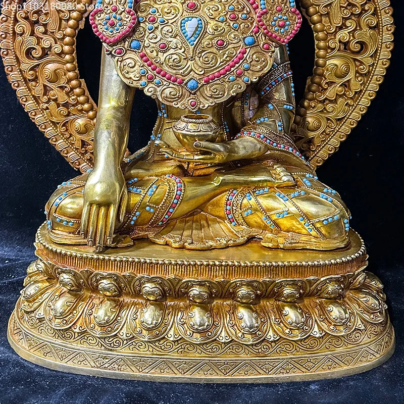 Estatua de Buda Sakyamuni dorada de latón de cobre exquisito, escultura de Nepal, budismo del Tíbet, Jowo, juewo, Rinpoche, 49cm