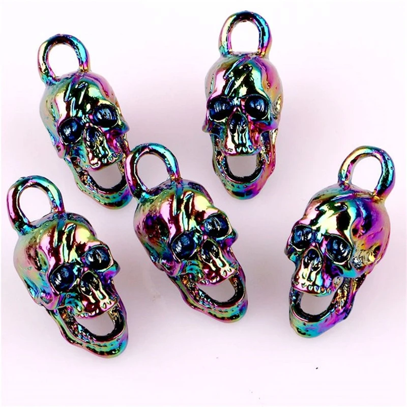 2pcs/Lot Skeleton Skull Lightning Pattern Charms Rainbow Color Cranium Scull Alloy Pendant For Earrings Making Jewelry Supplies