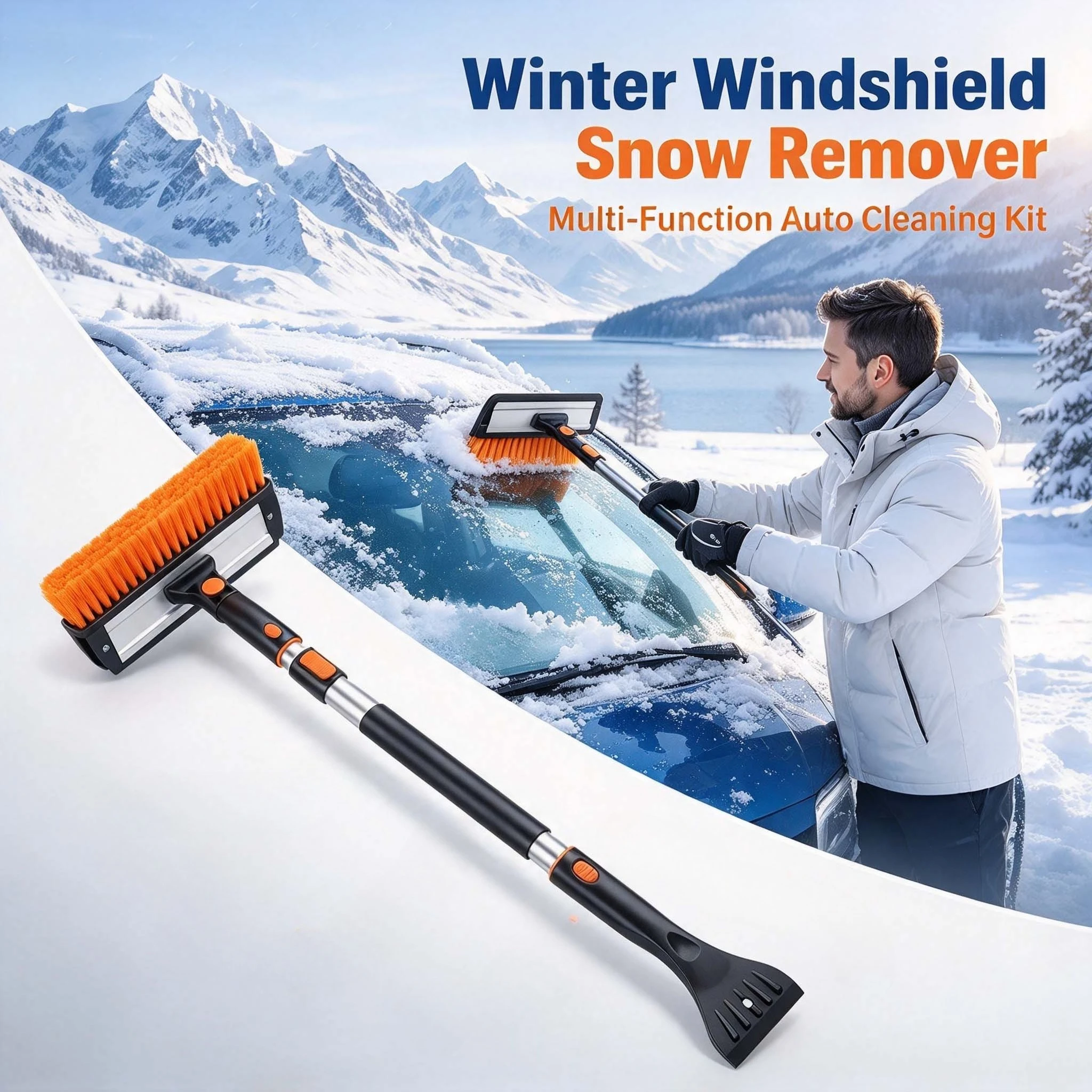 Durable Car Snow Shovel Scraper 3-in-1 Ice Frost Removal Brush Winter Auto Windshield Snow Remover Cleaning Tool Kit