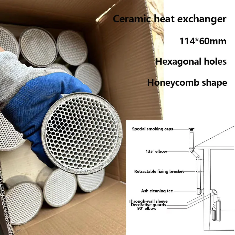 Ceramic Heat Exchanger 114*60mm Hexagonal Holes Honeycomb Shape Acts on Heat Recuperators, Fireplaces, etc